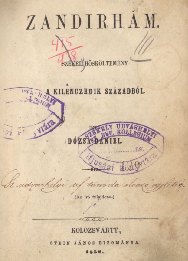 Zandírhám   székely hősköltemény a kilenczedik századból